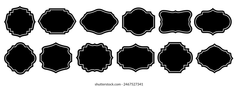 Set von Vintage-Label und Abzeichen Form Kollektionen. Vektorillustration. Schwarze Vorlage für Patch, Insignien, Overlay.	