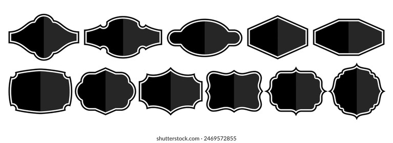 Set of vintage label and badges shape collections. Vector illustration. Black template for patch, insignias, overlay.	