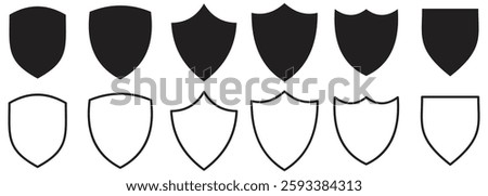 Set of vintage label and badges shape collections. Vector illustration. Black template for patch, insignias, overlay. Shield icon set. Protect shield security line icons. Set of shield icon. 
