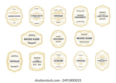 Set of vintage label frames sticker. Ornamental label frames. Art deco, classic border and retro badge. Good for tags, packaging, Royal wedding insignia, sticker, invitation card.