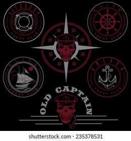 set of vintage labels with boat ,captain skull ,wheel,anchor and lifebuoy