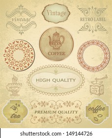 set of vintage labels. coffee. tea