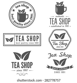 Set of vintage labels, emblems, and logo templates of coffee shop, tea shop, cafe, cafeteria, bar or restaurant
