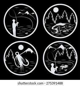 set of vintage labels with fishing theme