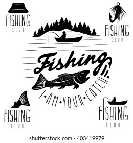 set of vintage labels with fishing theme