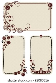 Set of vintage labels with floral ornament over white, vector