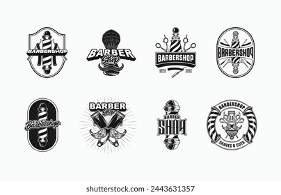 Set of vintage labels illustration for barbershop. Vector badge logo design concept