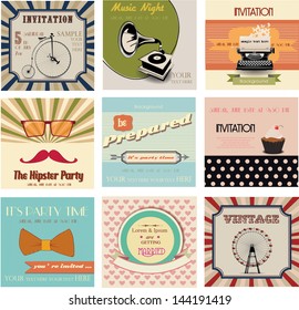 set of vintage labels, invitation cards and retro backgrounds