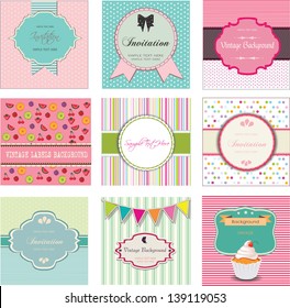 Set of vintage labels and invitations, vector design