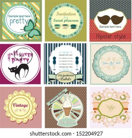 Set of vintage labels and invitations, vector design