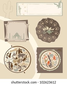Set of vintage labels with landmarks