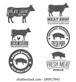 Set of vintage labels, logo, emblem templates of butchery meat shop