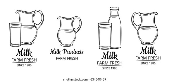 Set of vintage labels milk. Posters, stamps, banners and design elements. Vector illustration