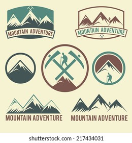 set of vintage labels mountain adventure