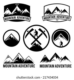 set of vintage labels mountain adventure