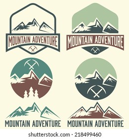 set of vintage labels mountain adventure