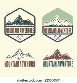 set of vintage labels mountain adventure