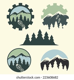 set of vintage labels mountain adventure