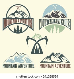set of vintage labels mountain adventure