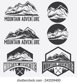 set of vintage labels mountain adventure 