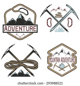 set of vintage labels mountain adventure