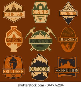 set of vintage labels mountain adventure ,hiking and climbing