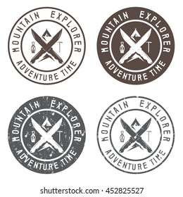 set of vintage labels mountain adventure, hiking and climbing