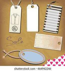 set of vintage labels on the background wrapping paper