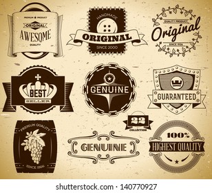 Set of vintage labels on the cardboard. Collection 22