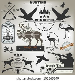 Set Of Vintage Labels On Hunting