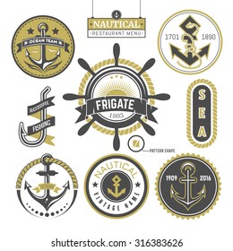 Set of vintage labels on a nautical theme. Vintage stickers brown tones for the design of Maritime ideas.