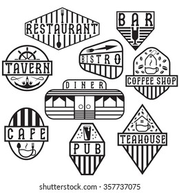 set of vintage labels with places of food and drink