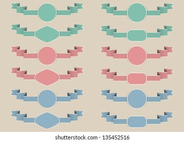 Set of vintage labels with ribbons . Vector illustration.