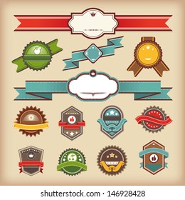 set of vintage labels and ribbons vector illustration