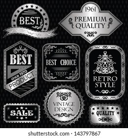 Set of vintage labels in silver. Retro style. Vintage collection
