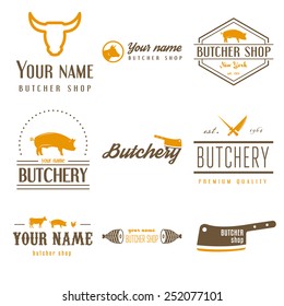 Set of vintage labels templates and logo of butchery meat shop and logotype elements