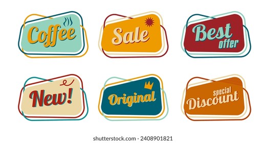 Set of vintage labels. Vector signs for cafe with inscription sale, open, original.	