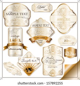 set of vintage labels for wine with grapes