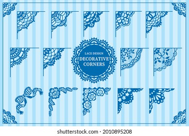 Set of vintage lace corners. Vector illustration.