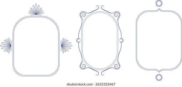 Conjunto de armações de renda vintage para cartões de saudação, casamentos e aniversários, convites de piquenique em um estilo elegante bonito. Quadro vintage com redemoinhos para modelo de mídia social.