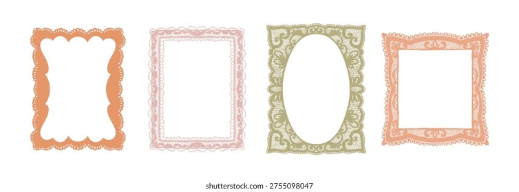 Set of vintage lace frames and ornate borders in pastel colors 