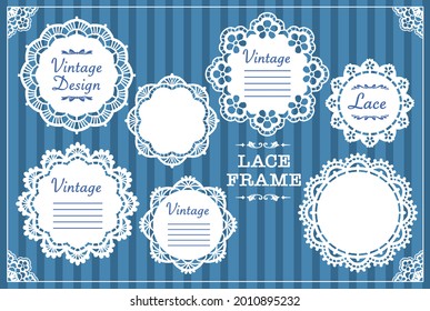 Set of vintage lace round frames. Vector illustration.