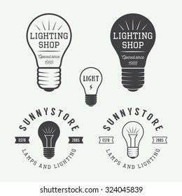 Set of vintage lamps and lighting logo, emblems, badge and design elements. Vector illustration