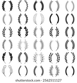 Set of vintage laurel wreath Branches on blank background