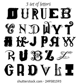 Set of vintage letters ,vector hand drawing