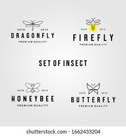 set of vintage line art insect logo vector illustration