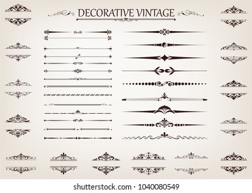 set of vintage line with beautiful filigree,ornamental retro frame, decorative antique border, vector illustration