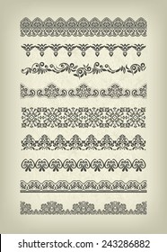 Set of vintage line borders on beige background