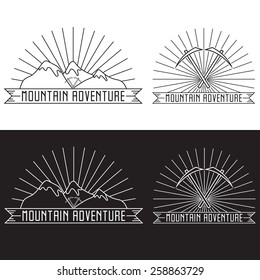 set of vintage line craft labels mountain adventure