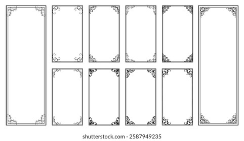 Set of vintage line frames with double stroke. Vector borders and frames. Collection of vertical blank templates to decorate text.
